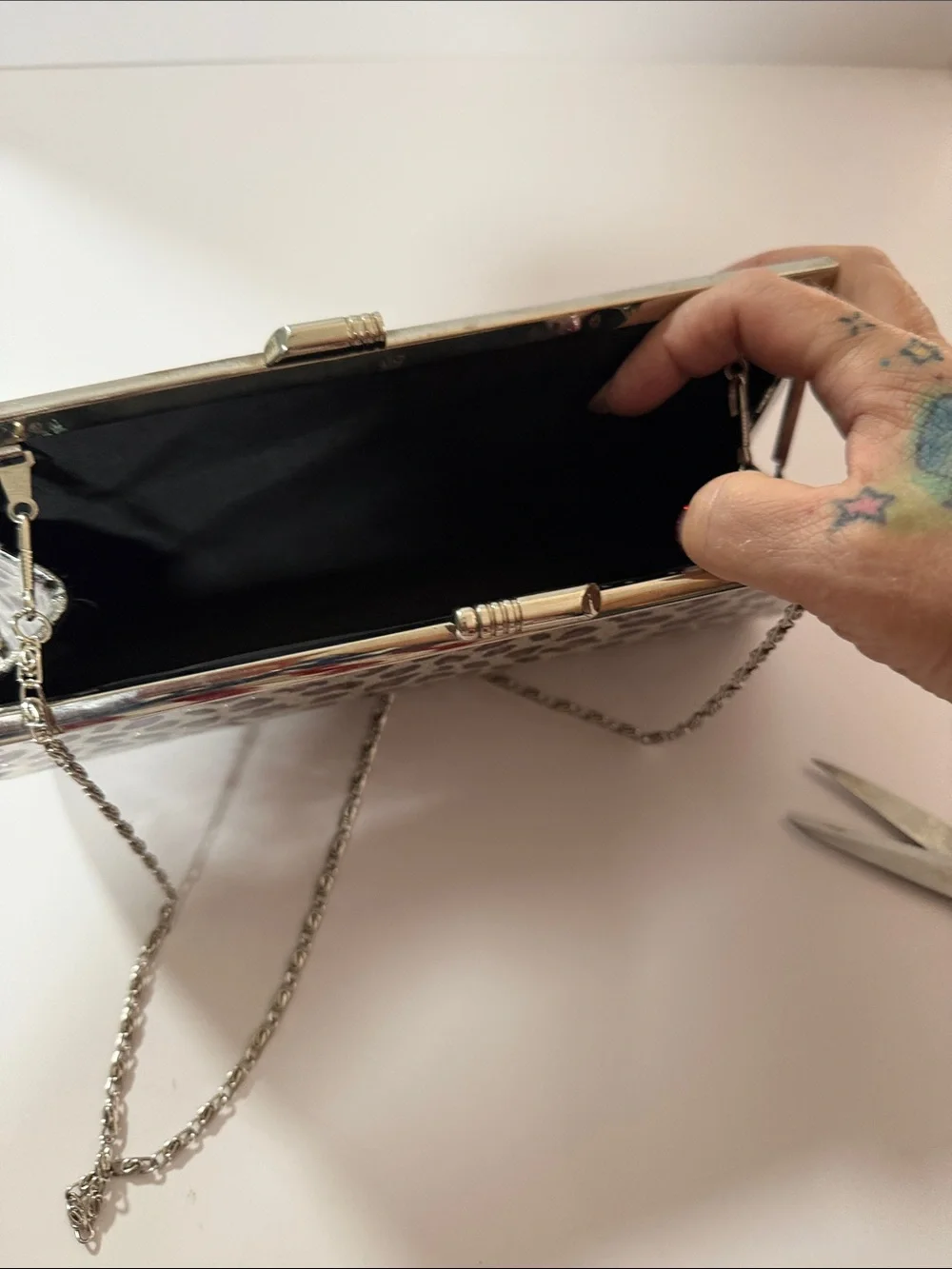 Leopard Print Evening Clutch with Silver Chain